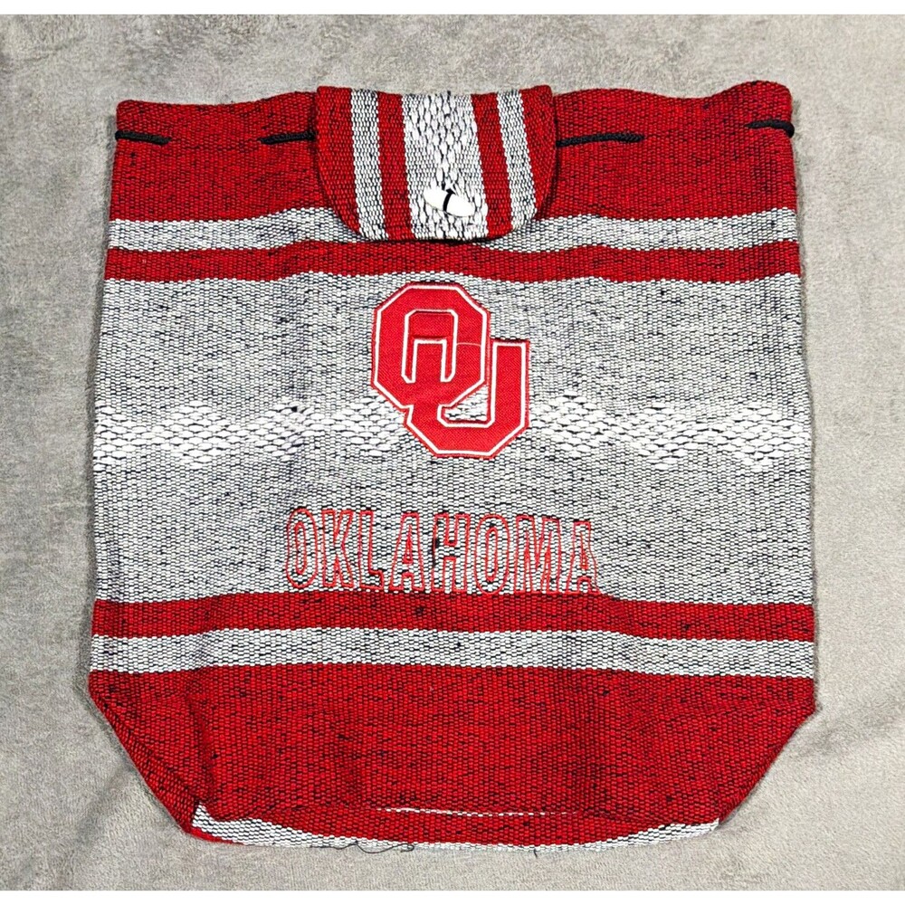 University of Oklahoma OU Drawstring Bag Striped Red/Gray, Embroidered Logo